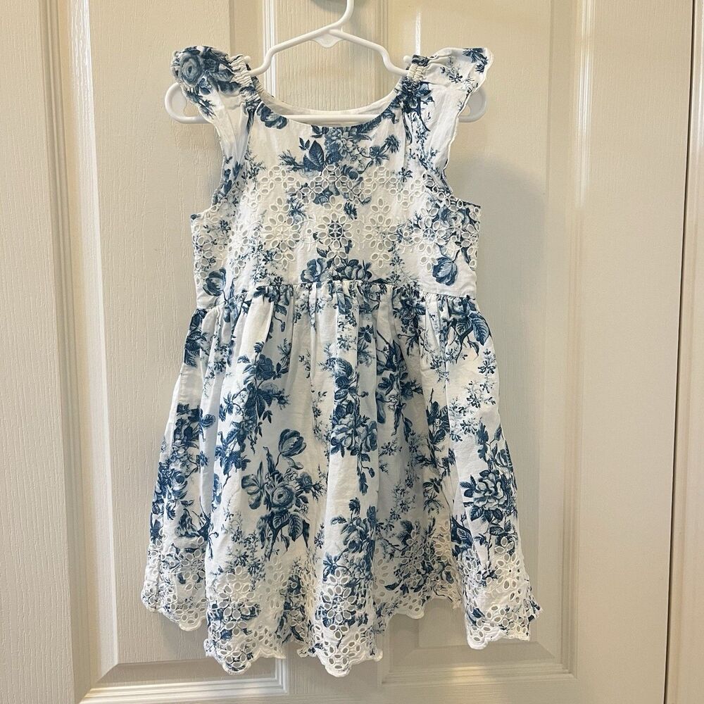Gap × LoveShackFancy Toddler Blue Floral Eyelet Dress Girls Size 4 years